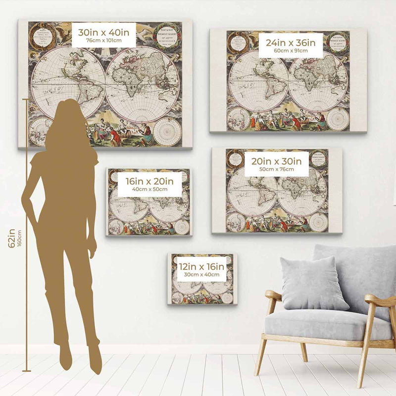 Mylor Brown, carte historique, art mural sur toile 5532, Cadre flottant noir, H 16 po x l 20 po
