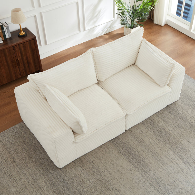 Nuage désossé de conception moderne pour le salon Confort surdimensionné en tissu de velours côtelé Durabilité 2 sièges blancs Aucun assemblage requis avec construction requise Détente instantanée
