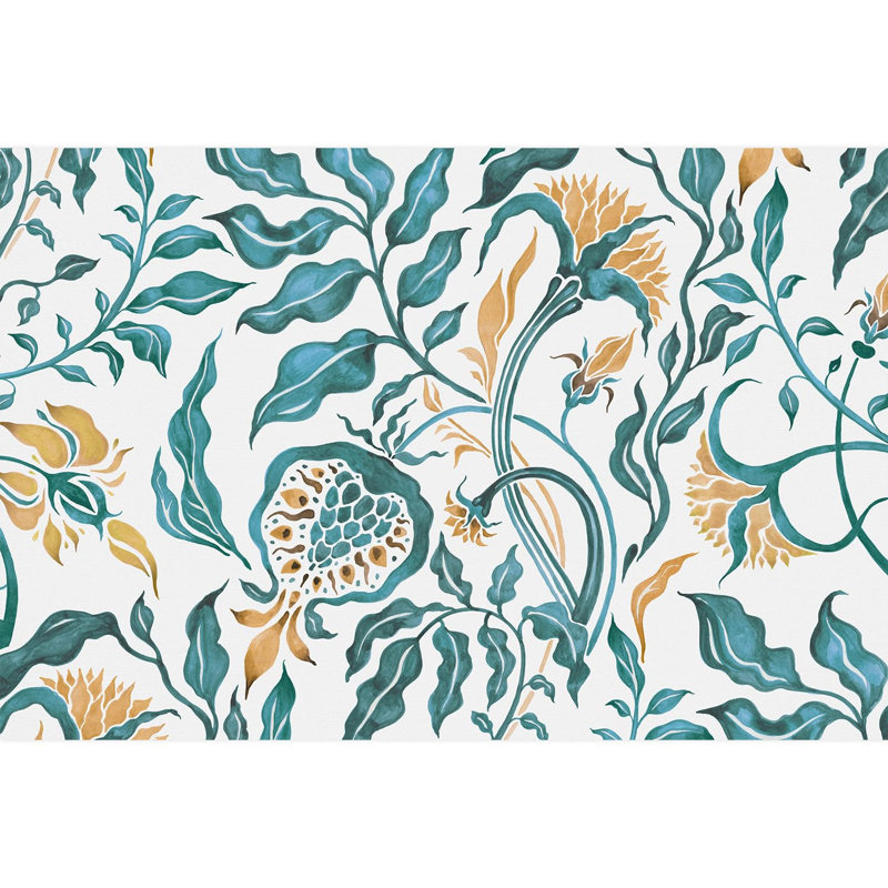 Aquarelle artistique botanique aux accents dorés, L 96 po x l 144 po