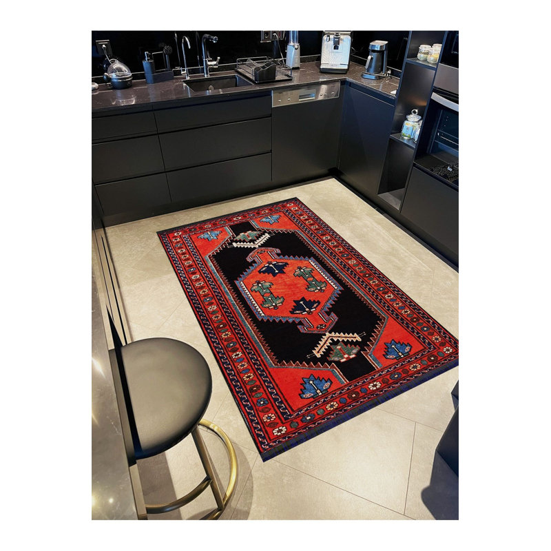 Tapis décoratif moderne lavable à la machine noir, Sous-tapis rectangulaire de 3 pi 3 po x 4 pi 11 po