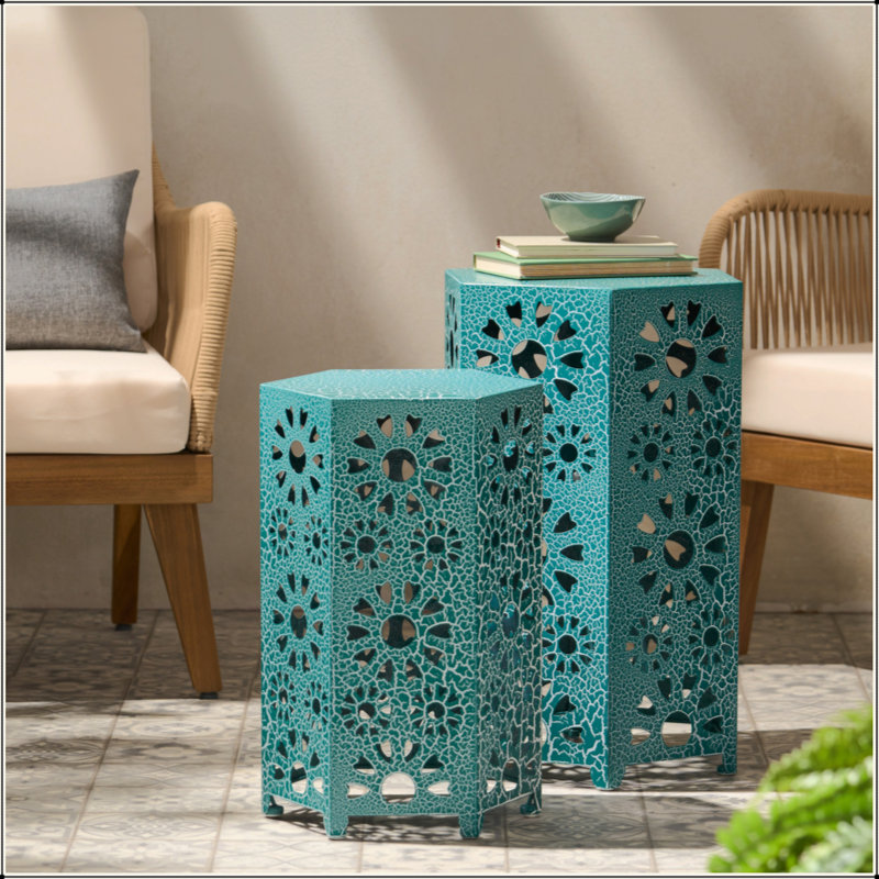 Charming Side Table Set For Versatile Patio Enhancement And Stylish Décor, Teal
