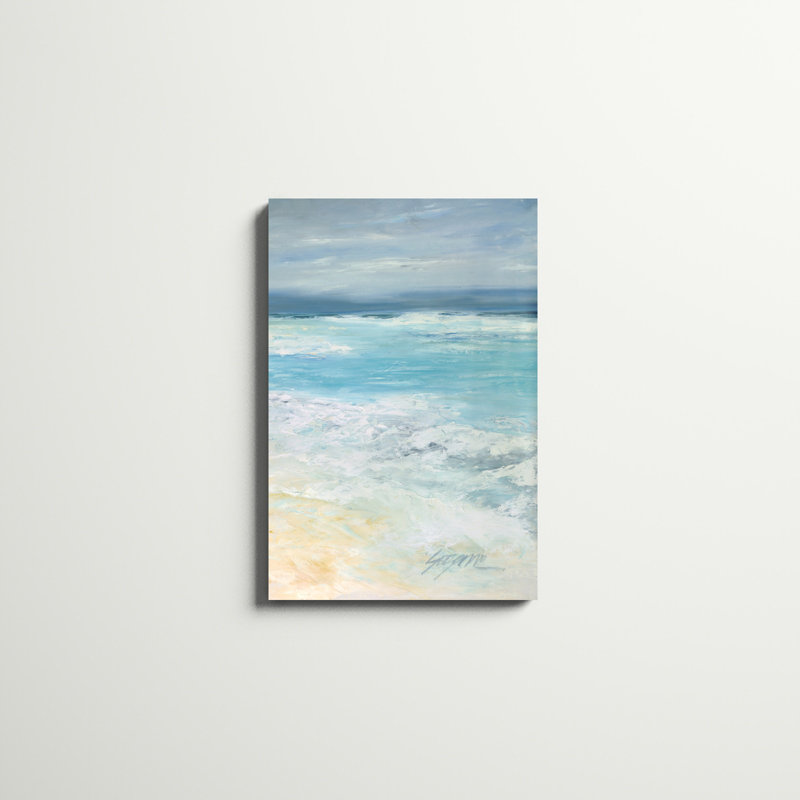 «Storm at Sea II», peinture sur toile, H 30 po x l 20 po, Oui, Imprimé à cadre argenté