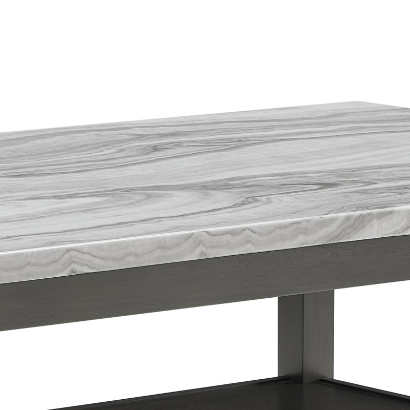 Dunsizer 7-Piece 60" Rectangular Gray Faux Marble Top Dining Set With 6 Upholstered Chairs And Storage Shelf In Gray Finish