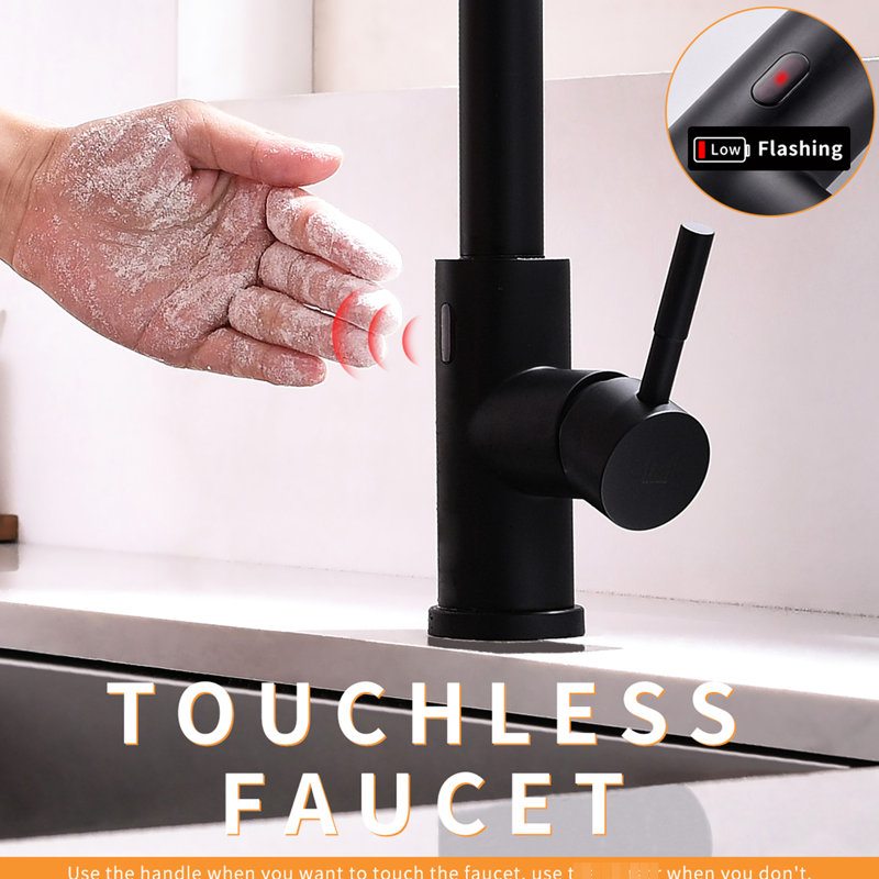 Automatic Smart Kitchen Faucet - Black, Touchless, Hands , Ceramic Filler, Brass, Look Black Sink Stylish, Black