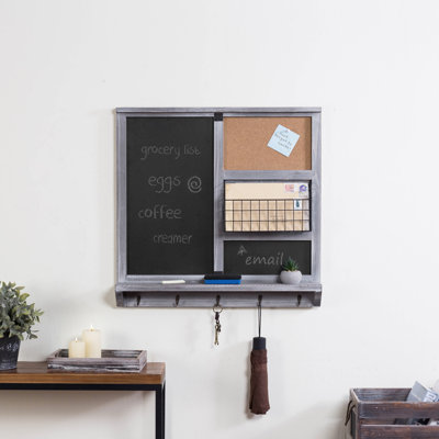  Wall Key Wood Hooks Floating Shelf Organiser with Key Hooks, Wall Baskets and Corkboard