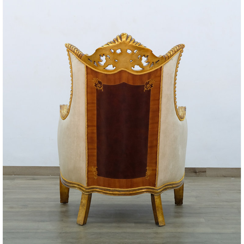 Handcrafted Beige Wood Accent Chair with Tufted Cushions