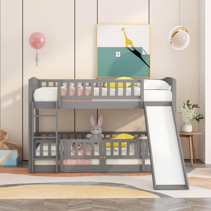 Lit superposé bas standard avec glissade par Harriet Bee, Gris, Twin over Twin