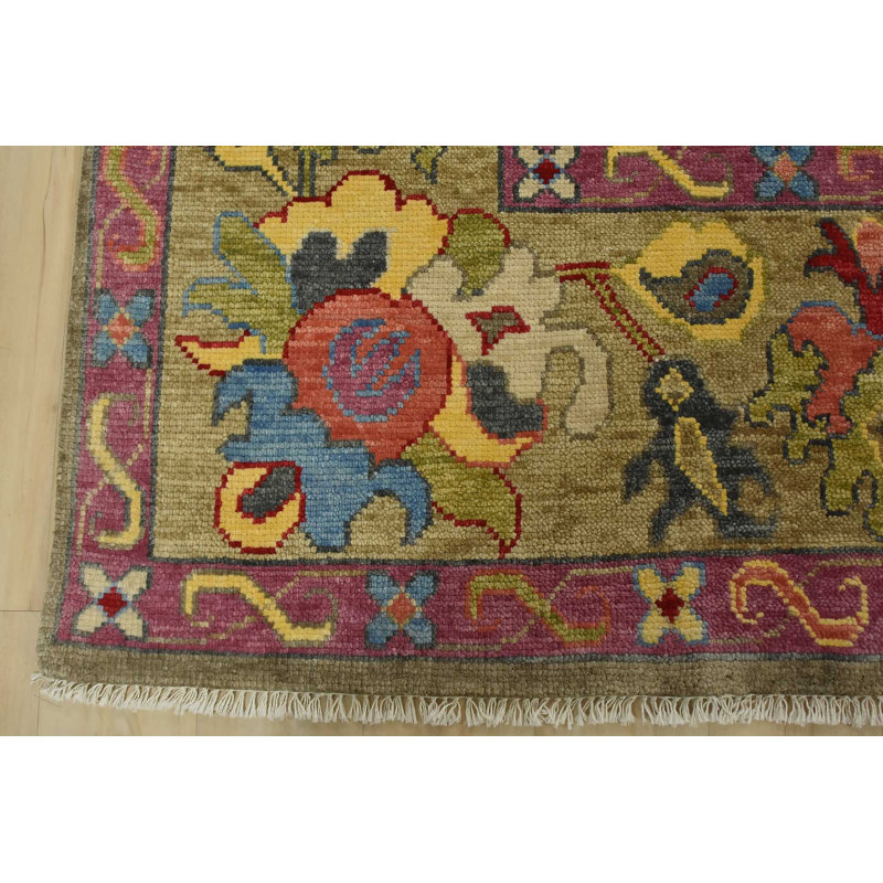Tapis oriental en laine grise moderne noué à la main 10 pi 2 po x 10 pi Oushak