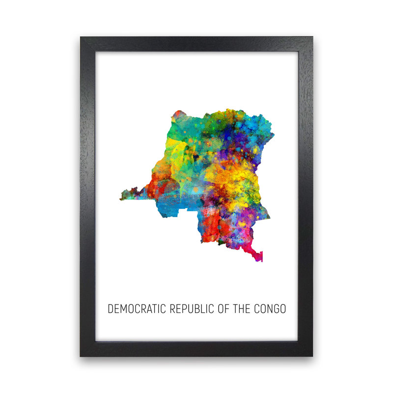 The Democratic Republic Of The Congo Watercolour Map by Michael Tompsett - Print, Black Framed, 46cm H x 34cm W x 3cm D