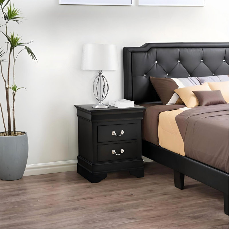 Elegant Black Traditional Nightstand, Black