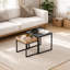Set of Two Boxy Nesting Tables, Black and Wood-Effect MDF Side Tables with Steel Frame for Living Room Bedroom