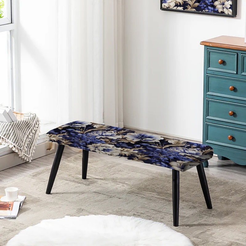 Banc rembourré Regal bleu cobalt damassé II