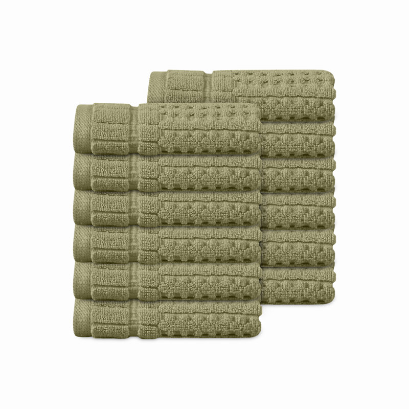 Ensemble de serviettes de toilette 12 pièces Willow - 100% coton peigné, qualité supérieure 630 g / m², vert, ultra doux et très absorbant (12 serviettes de toilette)