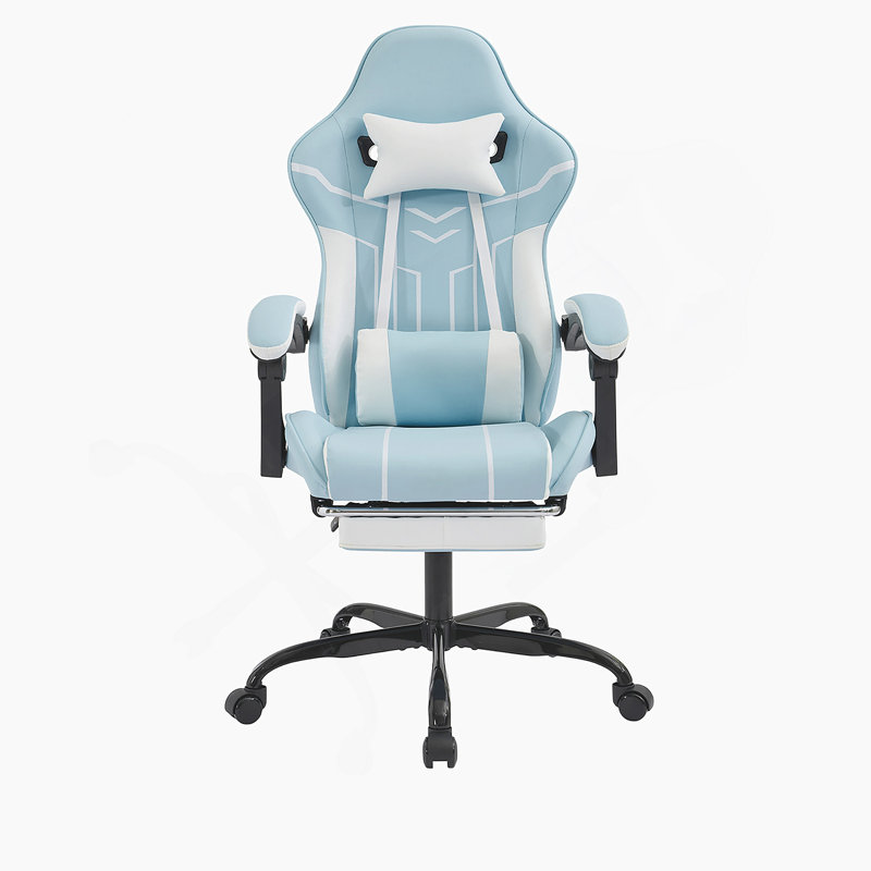 Ergonomic Gaming Chair With Footrest And Lumbar Support, Blue And White, For Comfortable And Adjustable Seating