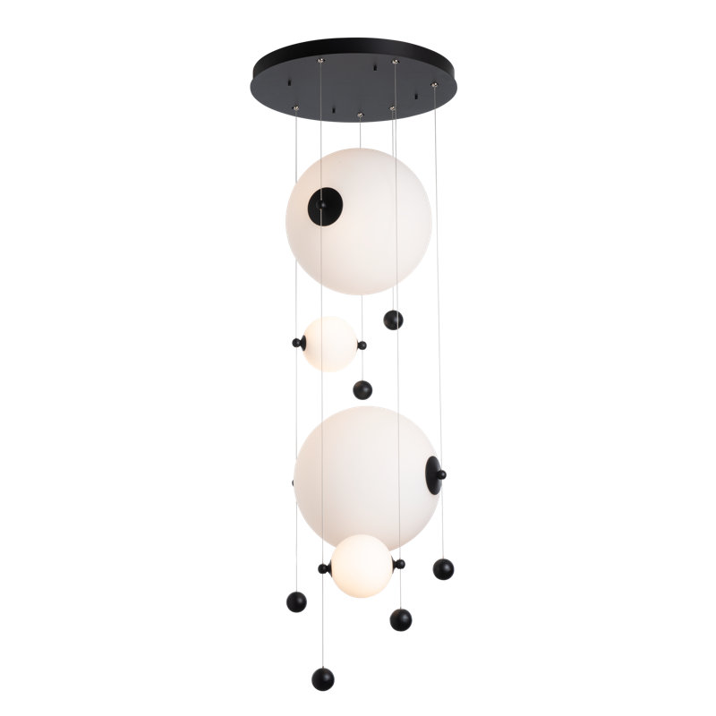 Abacus 4 - Light Cluster Globe LED Pendant, Opal, Black