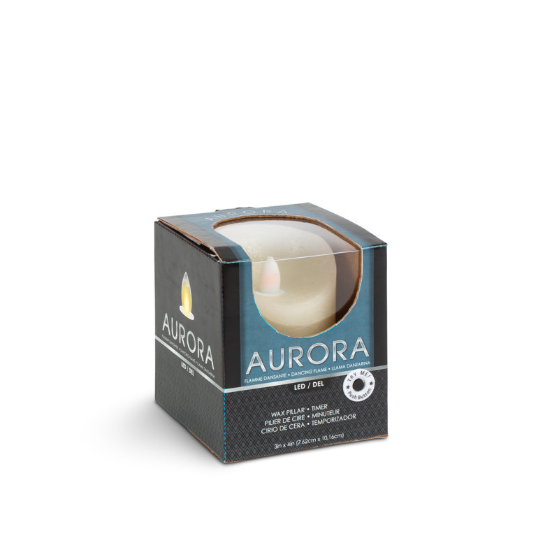 Aurora Flameless Pillar Candle, 3"x4", 3.5" x 3.5"