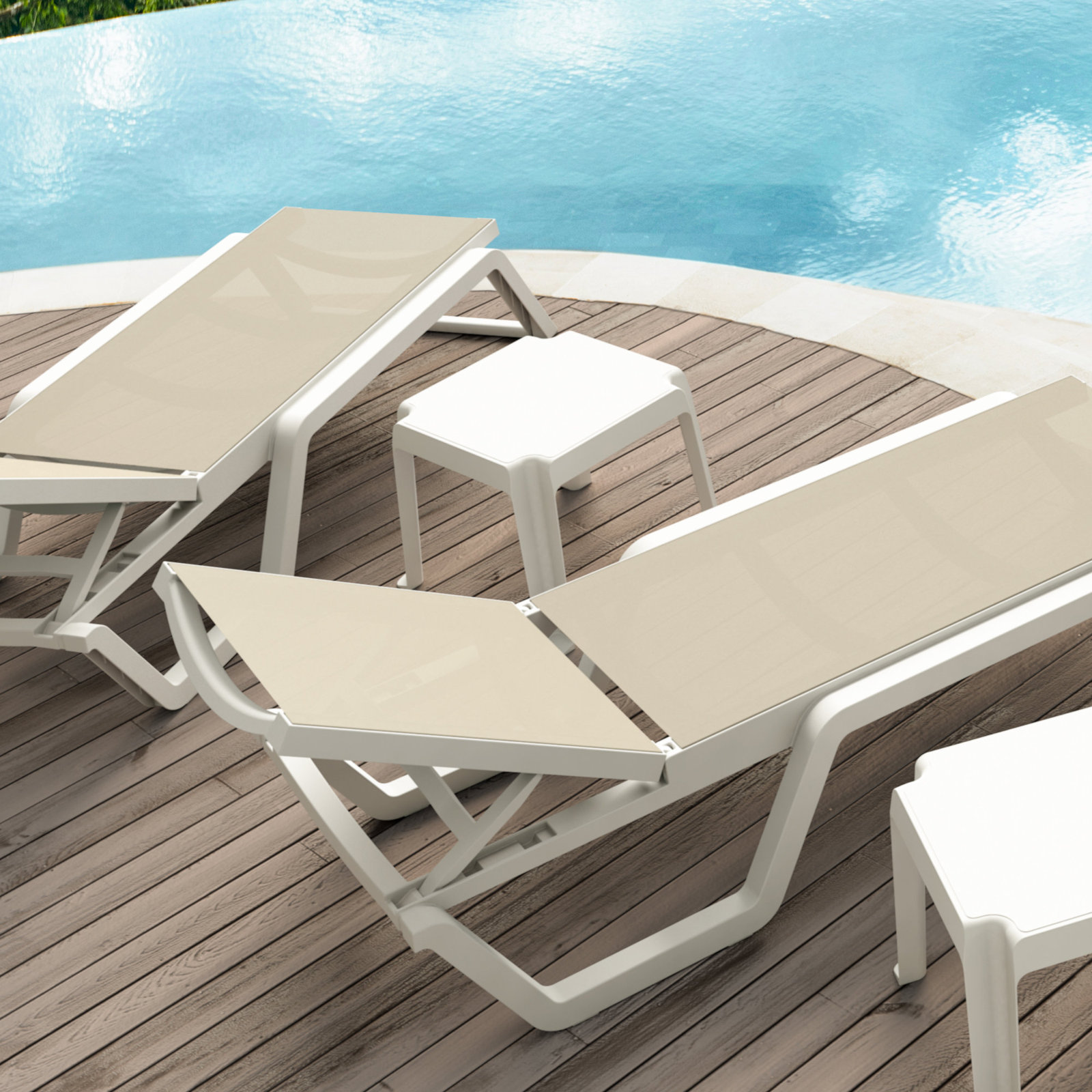 27" Patio Chaise Lounge, White/Taupe