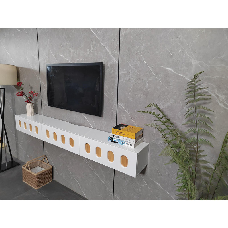 Fully Assembled Floating Tv Stand, 86In Wall Mounted Entertainment Center With Flip-Down Doors & Drawers，High Gloss