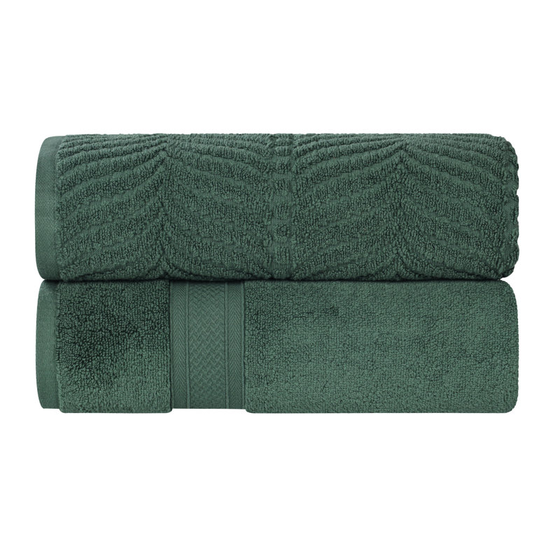 Drap de bain en coton uni et jacquard Telemanus, Vert forêt