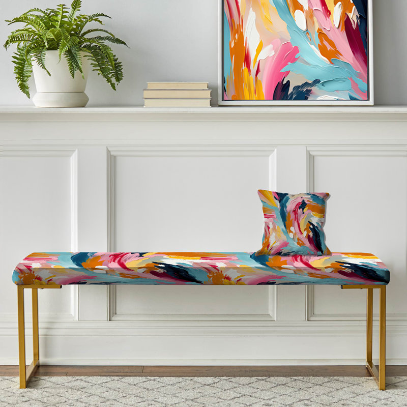 Banc rembourré camouflage doré, Colorful Vibrant Paint Swirl Bliss