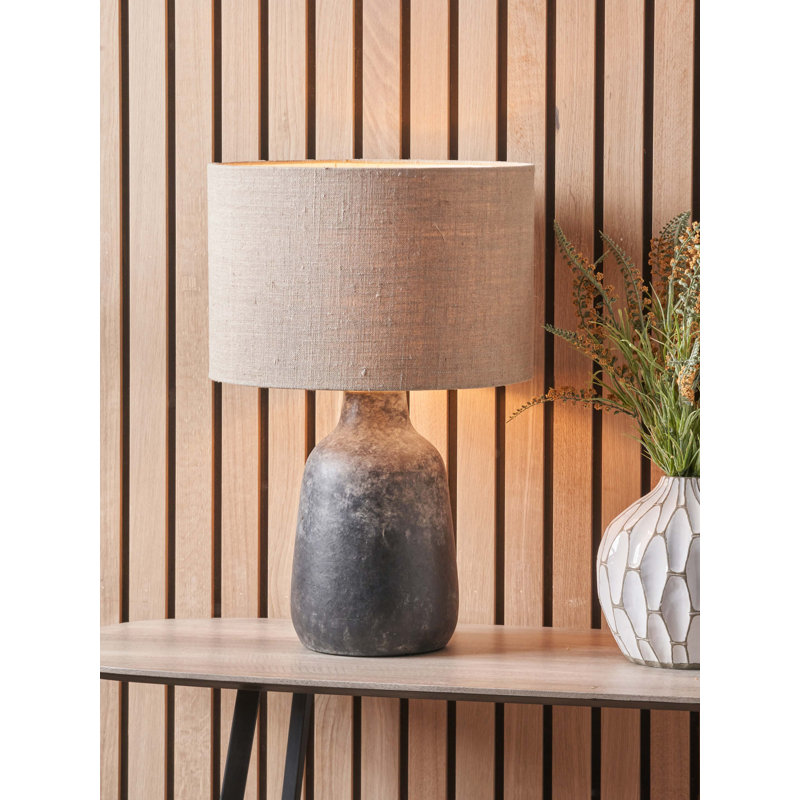 Ceramic Table Lamp, 21.26" H x 13.75" W x 13.78" D, Beige, Linen