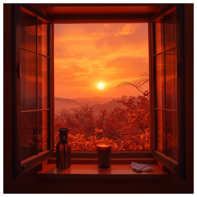 Sunset View Window Double Sided Throw Pillows, 20 x 20 inches