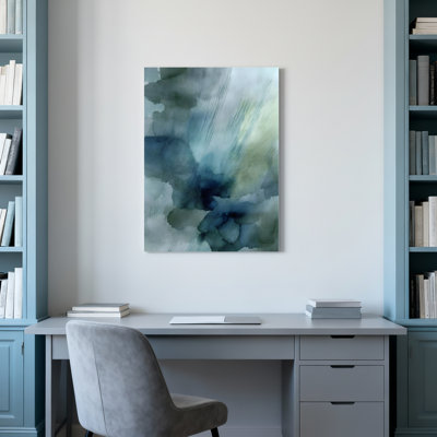 Abstrait aquarelle bleue et verte sur toile tendue, ensemble de 1 reproduction