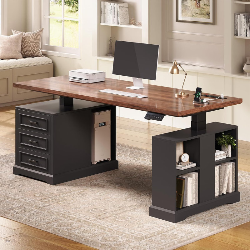 Slavica 63" W 3-Drawer Electric Computer Desk, Black
