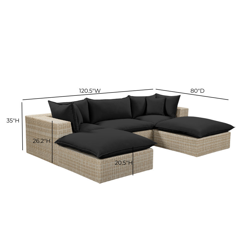 Petit canapé modulaire d'extérieur Cali, 3, Sofa, 2 Ottomans