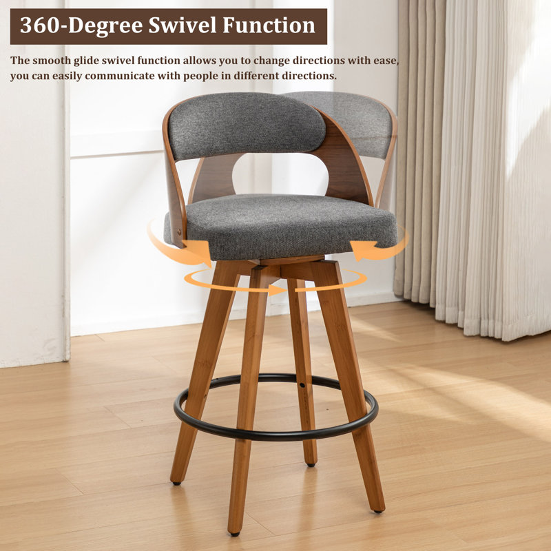 Deherrera Modern Swivel Linen Counter Stool And Bar Stool (Set Of 3), Gray Linen, Counter Stool (26.78” Seat Height)