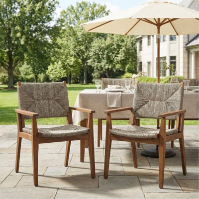 Chaise de salle à manger d'extérieur durable avec structure en bois d'acacia, siège en osier tissé à la main, finition brune, mobilier de jardin de patio (compatible avec table assortie)
