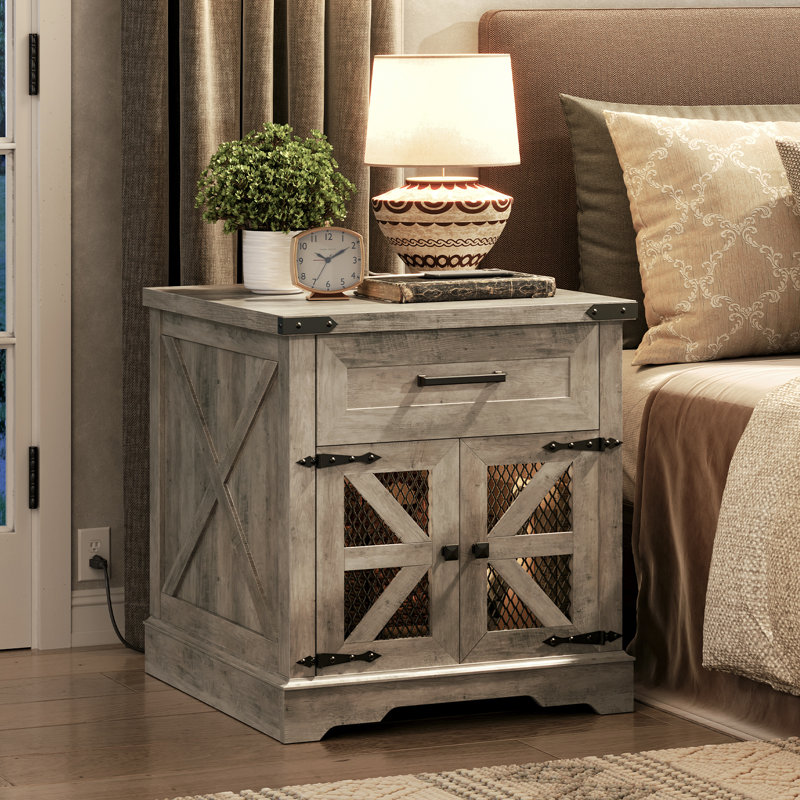 Table d'appoint de style campagnard avec table de charge et table de chevet 23,6 po, Gris