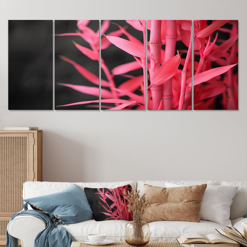 Ensemble de salon art mural en bambou rose et noir, H 28 po x l 60 po