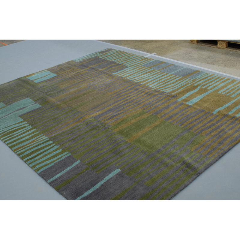 Righe Wool Abstract Area Rug in Green, Rectangle 3' x 5'