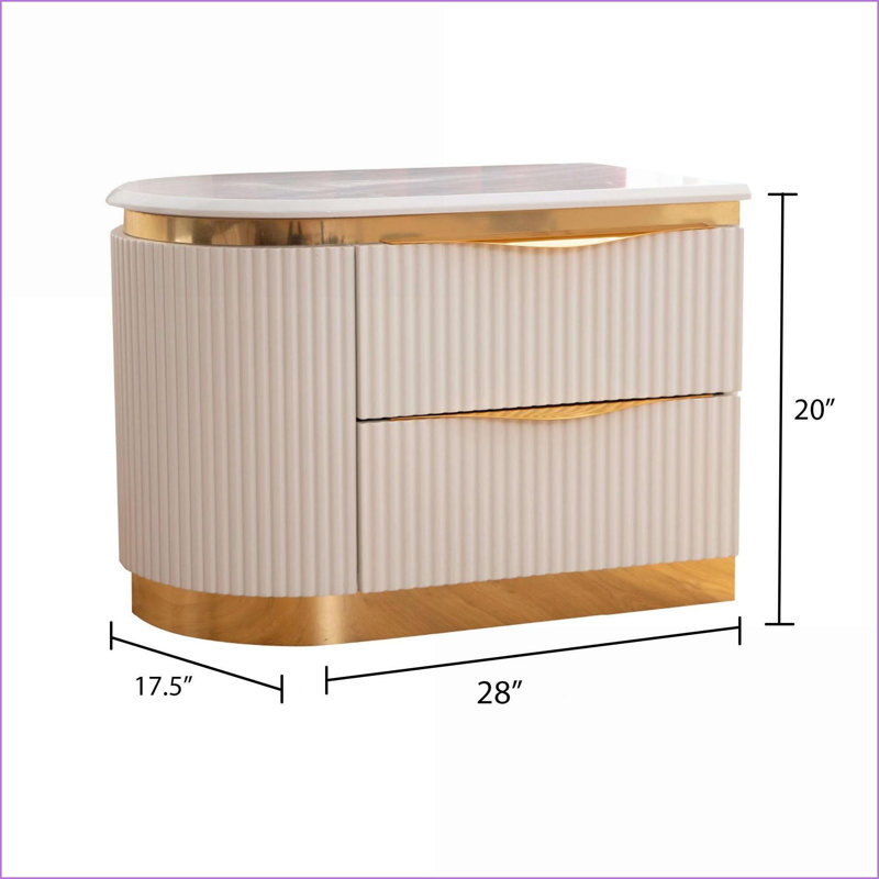 Blanc et blanc Table de chevet 2 tiroirs Gold