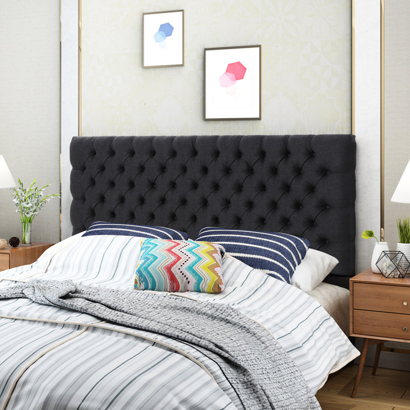 Tête de lit tapissier gris anthracite pour grand lit, ton grand contemporain tendance, Charcoal Gray