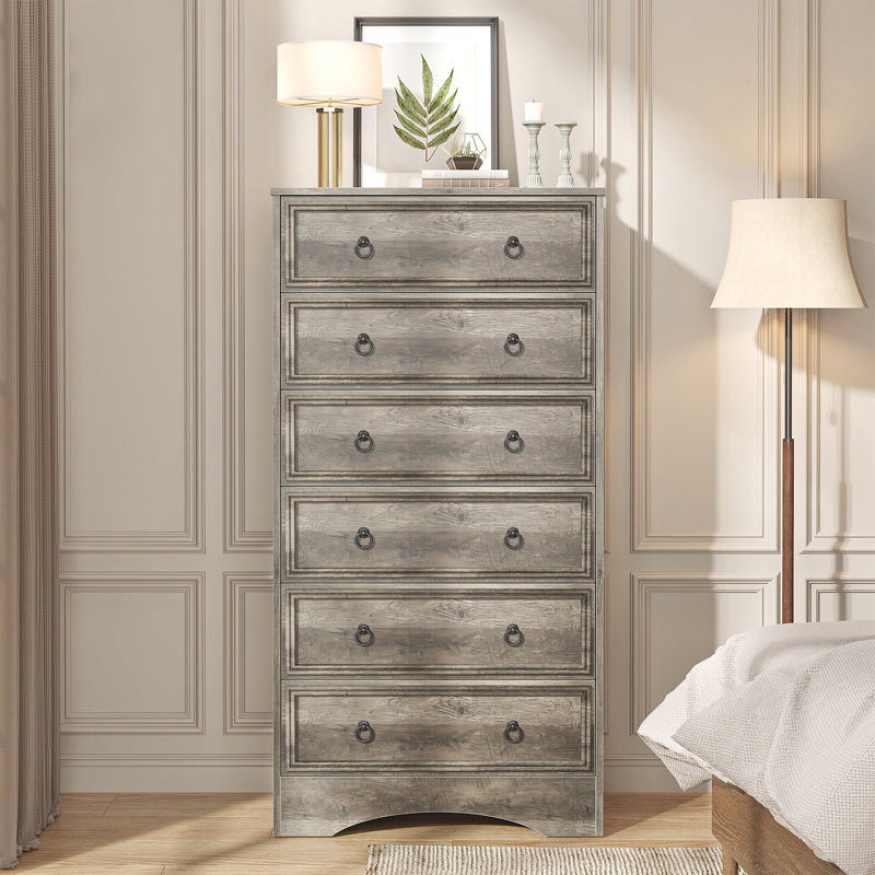 Commode de 132 cm de hauteur pour chambre à coucher, meuble de rangement en bois à 6 tiroirs