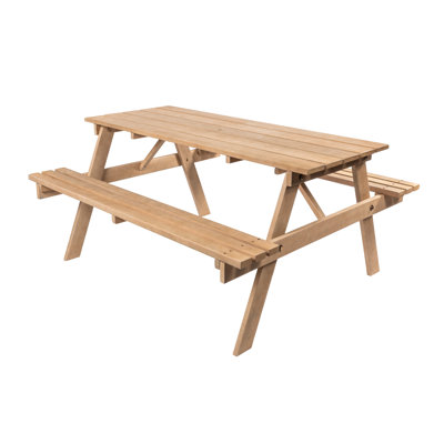 Shoreham 55.18" Classic Eucalyptus Wood Outdoor Picnic Table with Built-In Benches and Umbrella Hole, Light Teak for Patio and Backyard