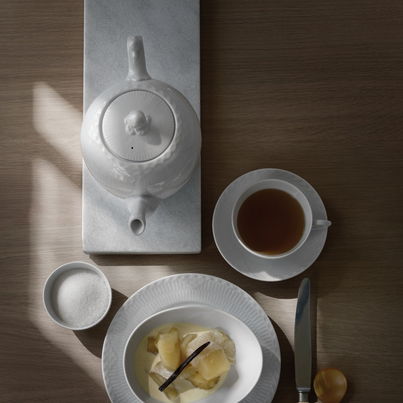White Fluted Half Lace Teapot