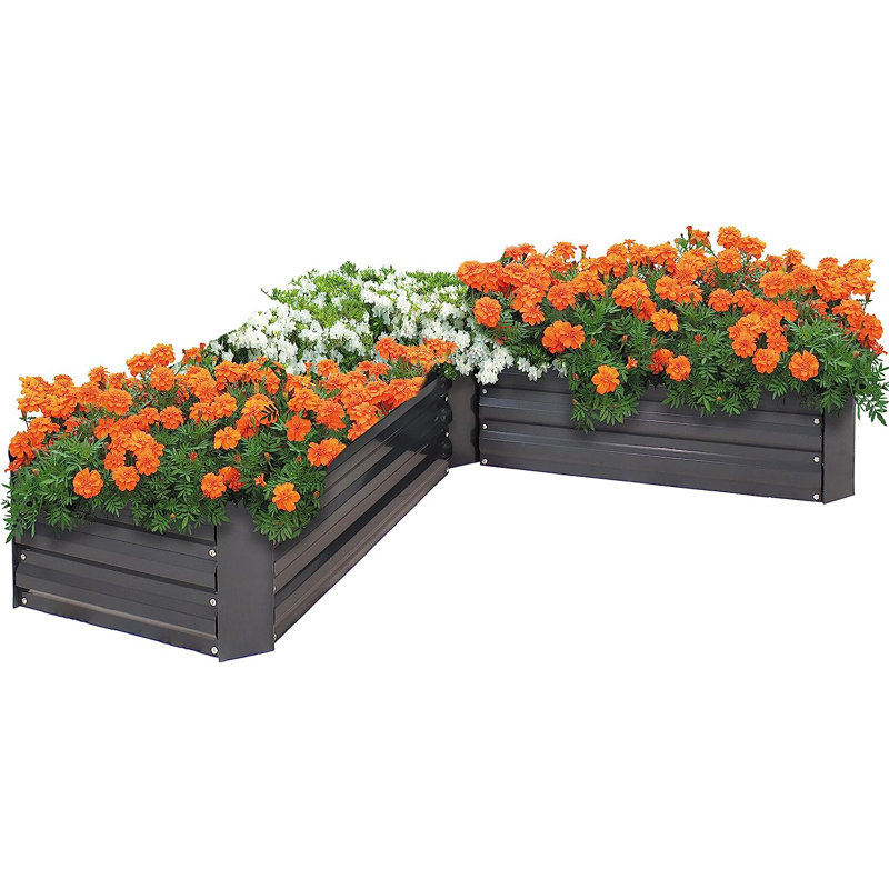Katherynn L-Shaped Galvanized Steel Raised Garden Bed - 59.5" x 59.5" x 11.75" - Dark Gray, Dark Gray