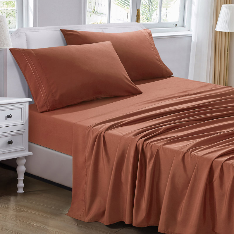 Ensemble de draps en microfibre Jcrown, Ensemble de draps pour lit double avec 2 taies d'o, Épice