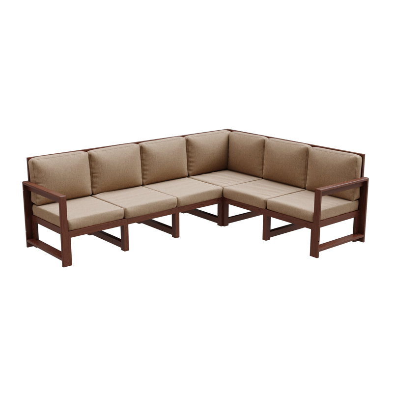 Jaquana 433cm Wide Pine Garden Sofa with Cushions, Brown, Beige