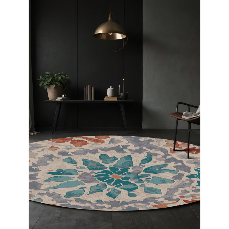 Machine Washable Gray Area Rug, Round 4'