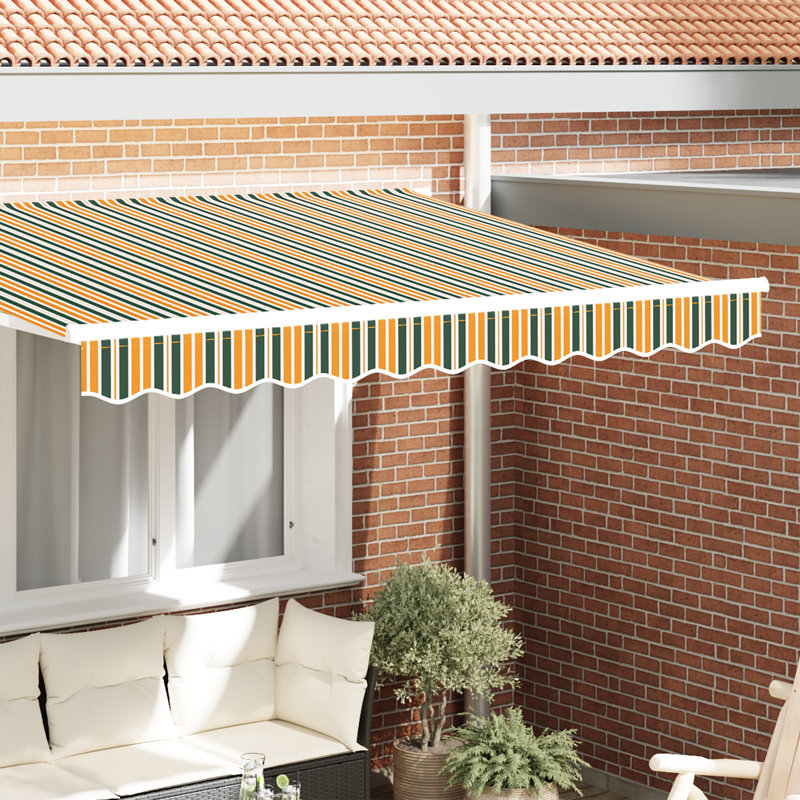 Breakwater Bay 20cm D Retractable Patio Awning, Green/Yellow Striped, 330 cm W x 20 cm D