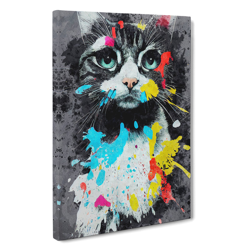 Catt Paint Splash No.4 - Print, 50cm H x 35cm W x 3cm D, Wrapped Canvas, White
