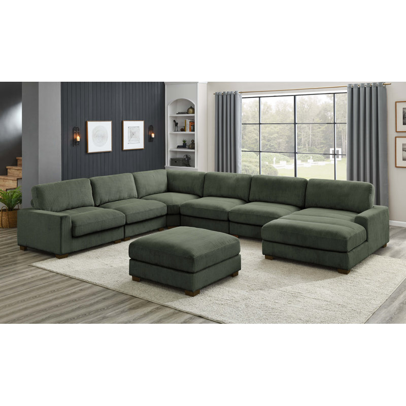 Azuri 7 - Piece Upholstered Sectional, Green Corduroy