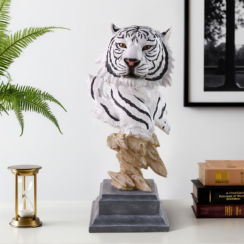 Statue buste de tigre blanc en résine 13,39 pouces - Sculpture intérieure et extérieure réaliste