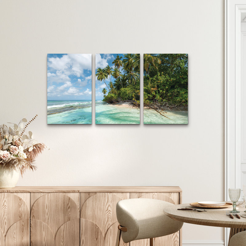 Ensemble de 3 panneaux - Stefan Hefele «Turquoise Bay», art mural sur toile pour le salon, la chambre à coucher ou le bureau 