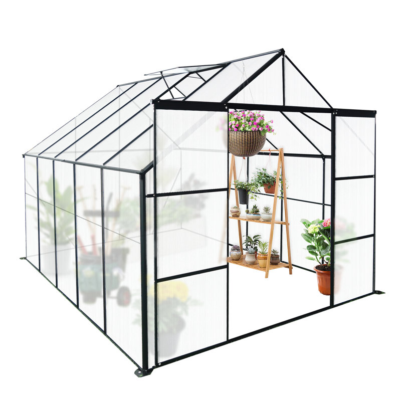 Serre noire de 8 pi x 10 pi avec circulation d'air efficace en panneau de polycarbonate, H 7,5 pi x l 8 pi x P 10,2 pi