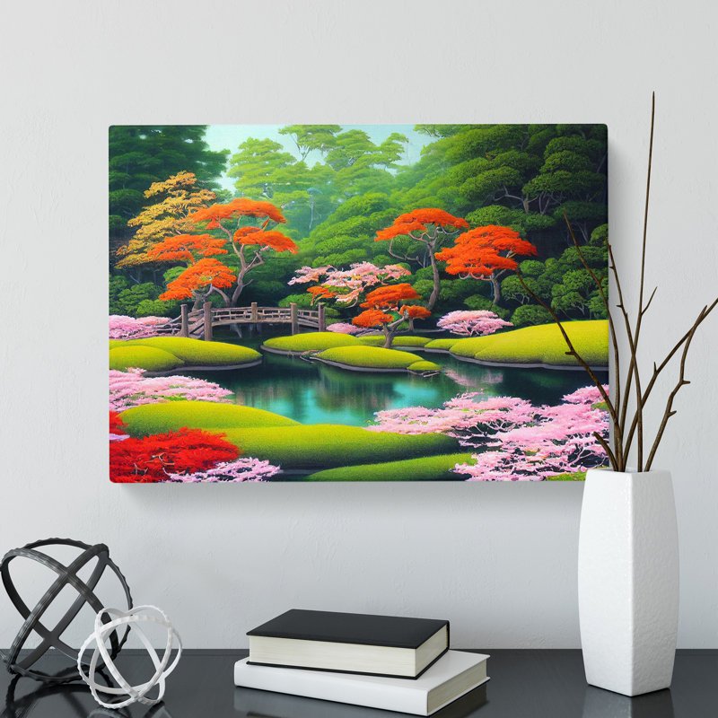 Japanese Garden Pond - Wrapped Canvas Print, 50cm H x 76cm W x 3cm D
